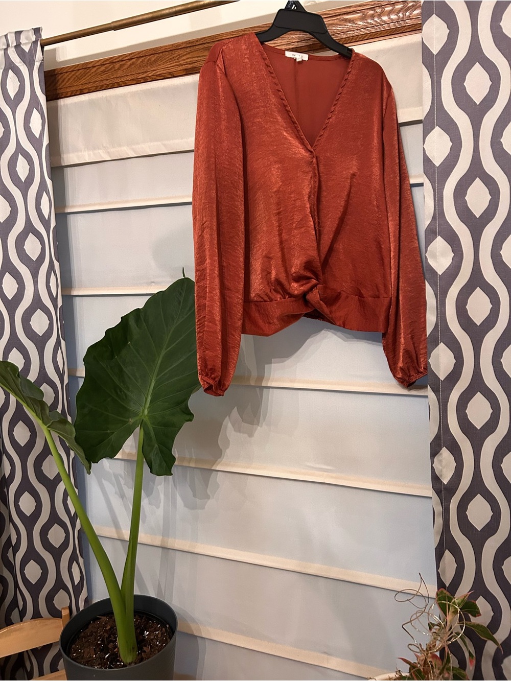 Maurices Shimmery Copper V-Neck Twist Front Blouse